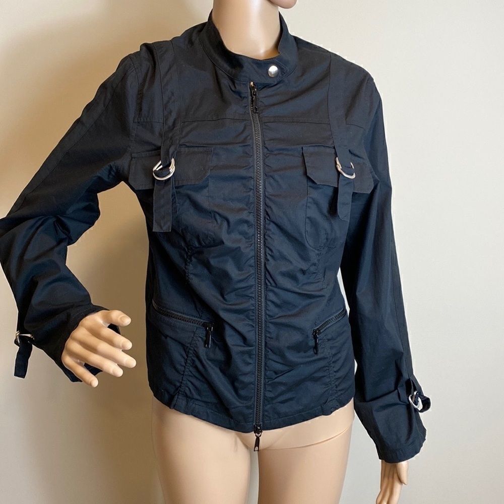 Lafayette 148 New York black cotton lightweight moto jacket size 8